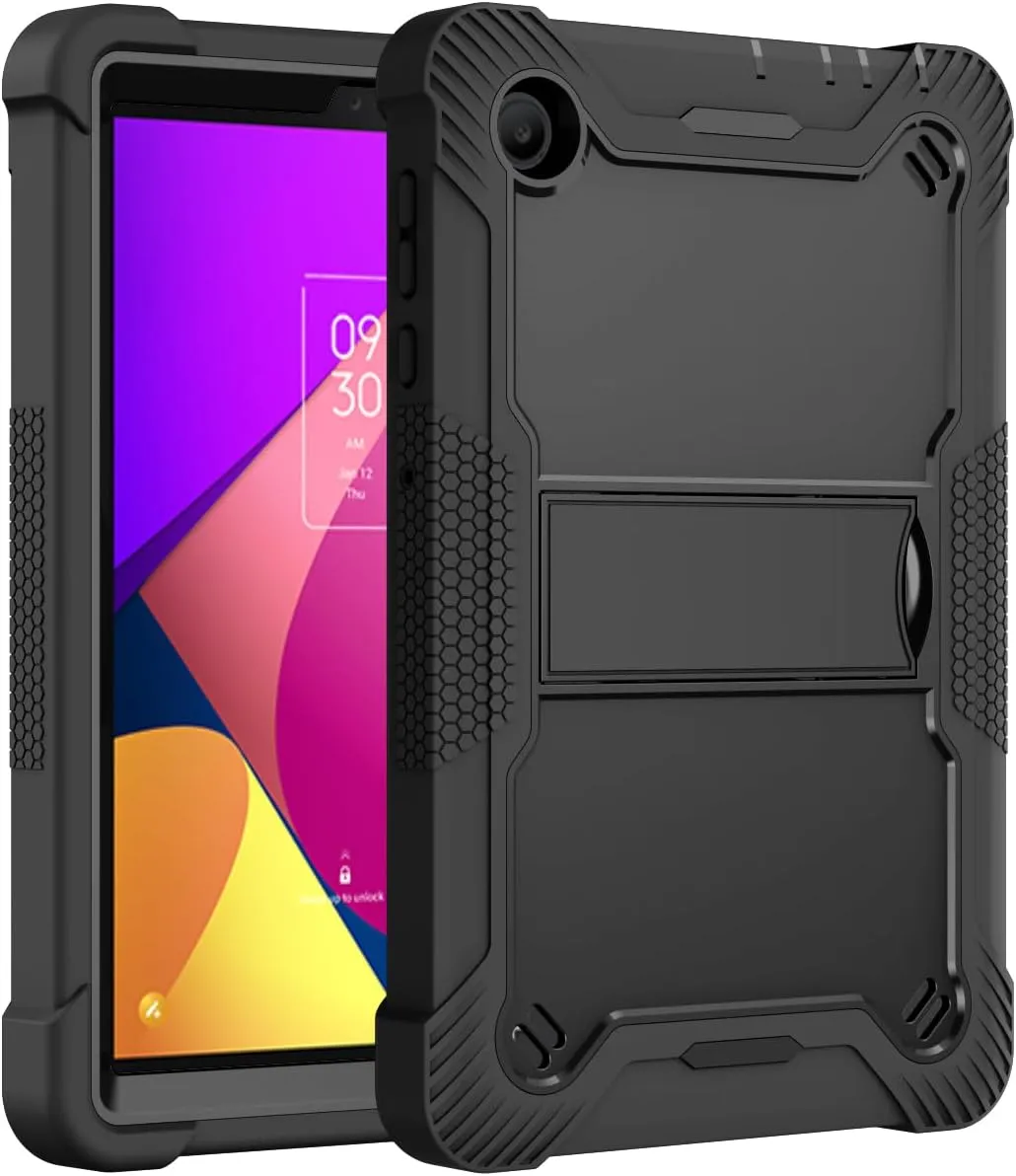 KIQ Guardian Case for TCL Tab 8 LE/TCL Tab 8, Hybrid Shockproof Cover with Kickstand - Black/Black