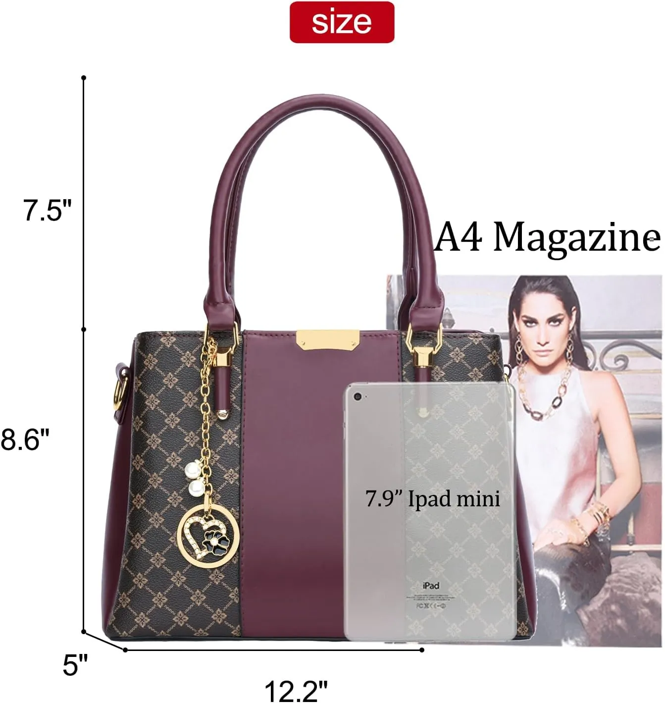 KKXIU 3 Zippered Compartments Purses and Handbags for Women Top Handle Satchel Shoulder Ladies Bags