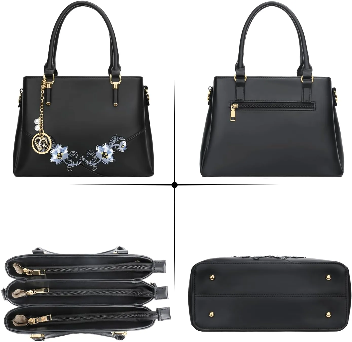 KKXIU 3 Zippered Compartments Purses and Handbags for Women Top Handle Satchel Shoulder Ladies Bags