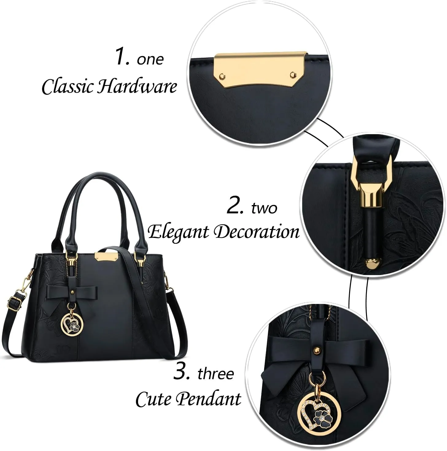 KKXIU 3 Zippered Compartments Purses and Handbags for Women Top Handle Satchel Shoulder Ladies Bags