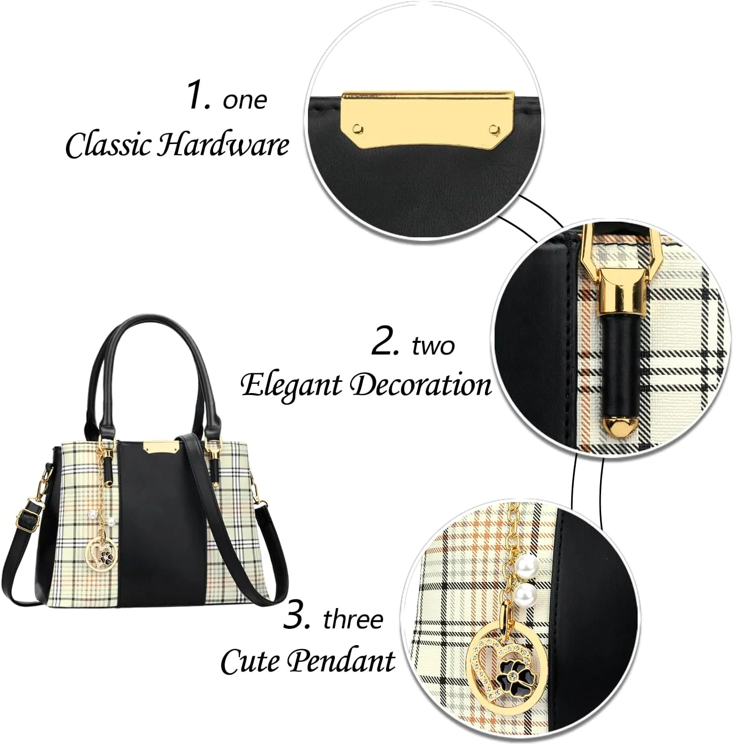 KKXIU 3 Zippered Compartments Purses and Handbags for Women Top Handle Satchel Shoulder Ladies Bags