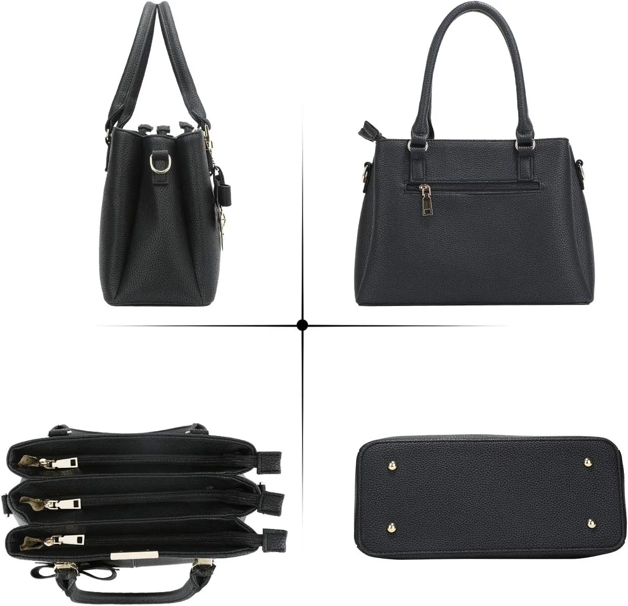 KKXIU 3 Zippered Compartments Purses and Handbags for Women Top Handle Satchel Shoulder Ladies Bags