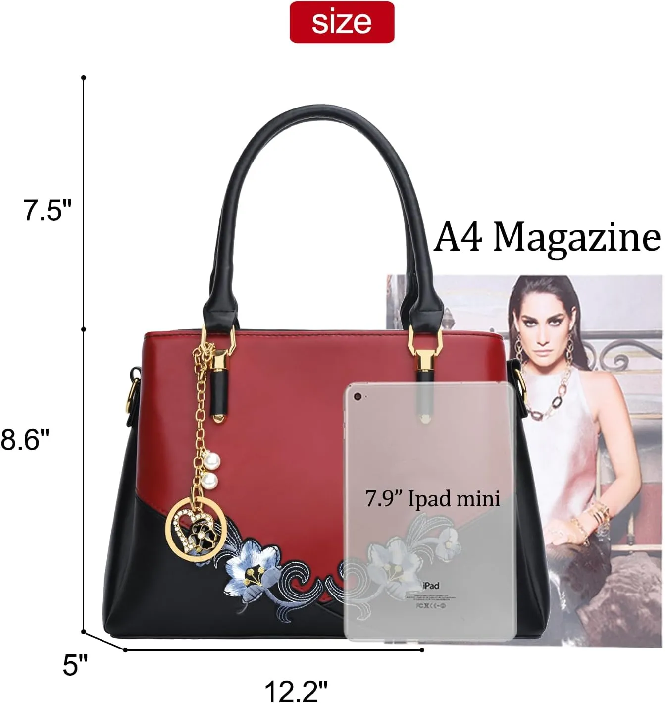 KKXIU 3 Zippered Compartments Purses and Handbags for Women Top Handle Satchel Shoulder Ladies Bags