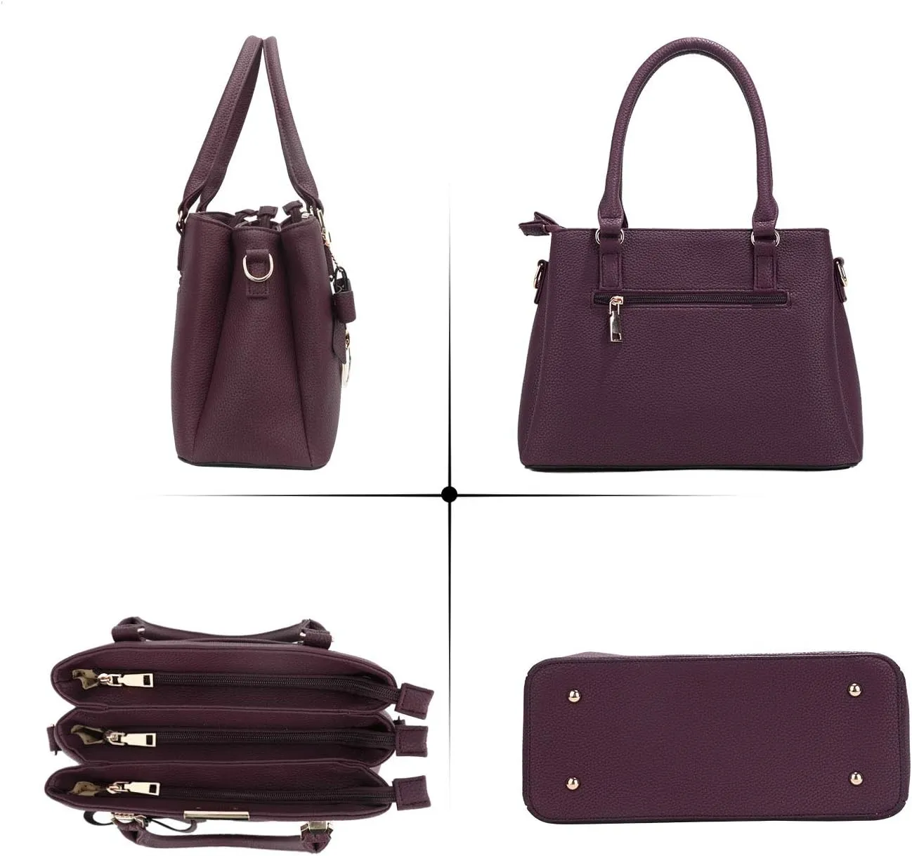 KKXIU 3 Zippered Compartments Purses and Handbags for Women Top Handle Satchel Shoulder Ladies Bags