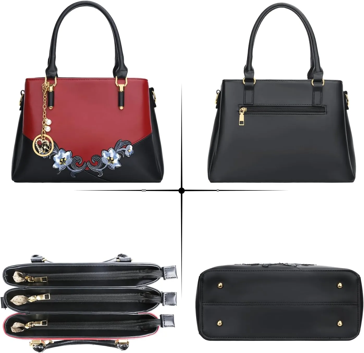 KKXIU 3 Zippered Compartments Purses and Handbags for Women Top Handle Satchel Shoulder Ladies Bags