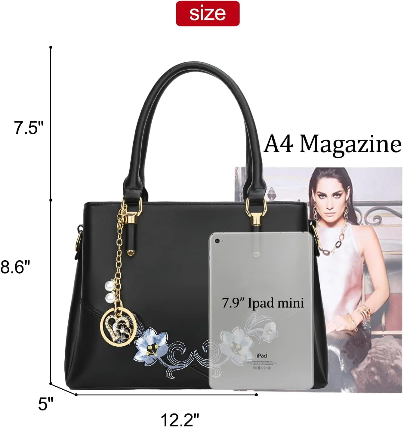 KKXIU 3 Zippered Compartments Purses and Handbags for Women Top Handle Satchel Shoulder Ladies Bags