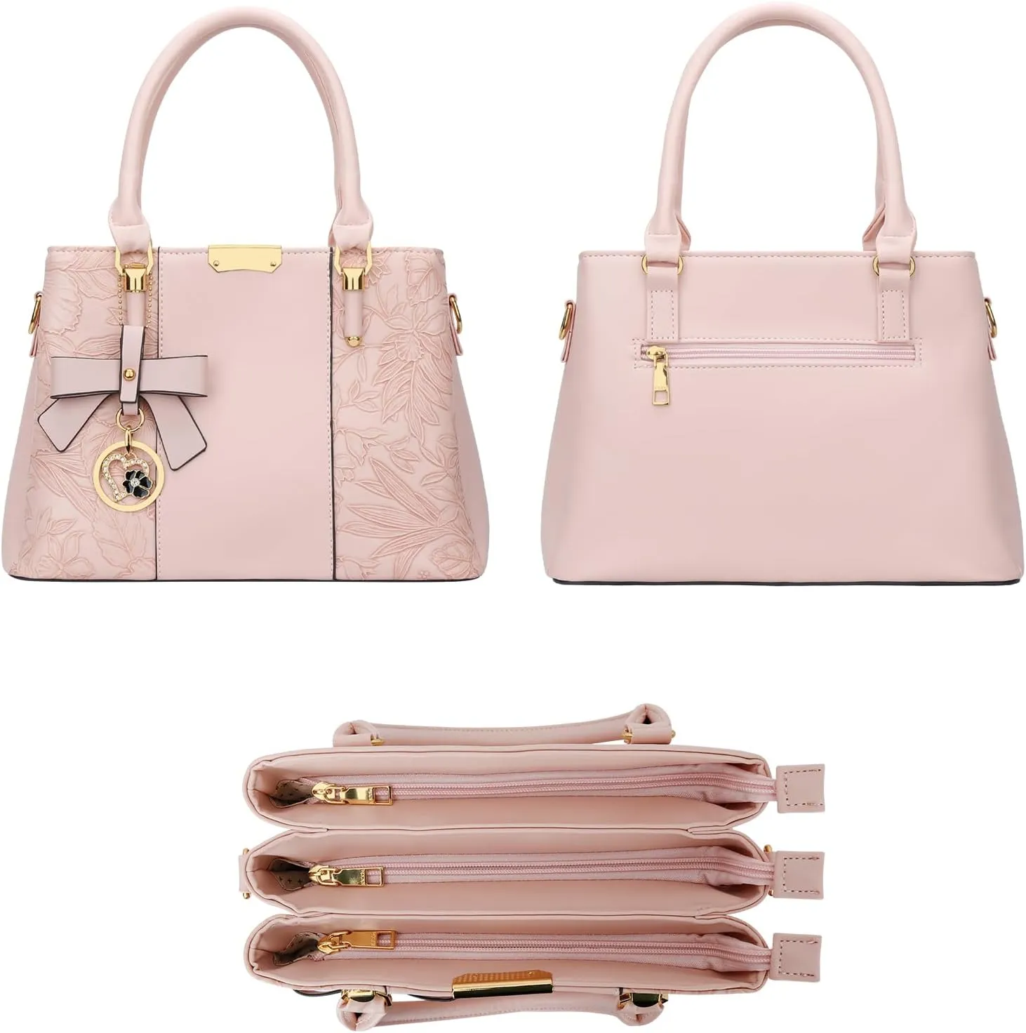 KKXIU 3 Zippered Compartments Purses and Handbags for Women Top Handle Satchel Shoulder Ladies Bags