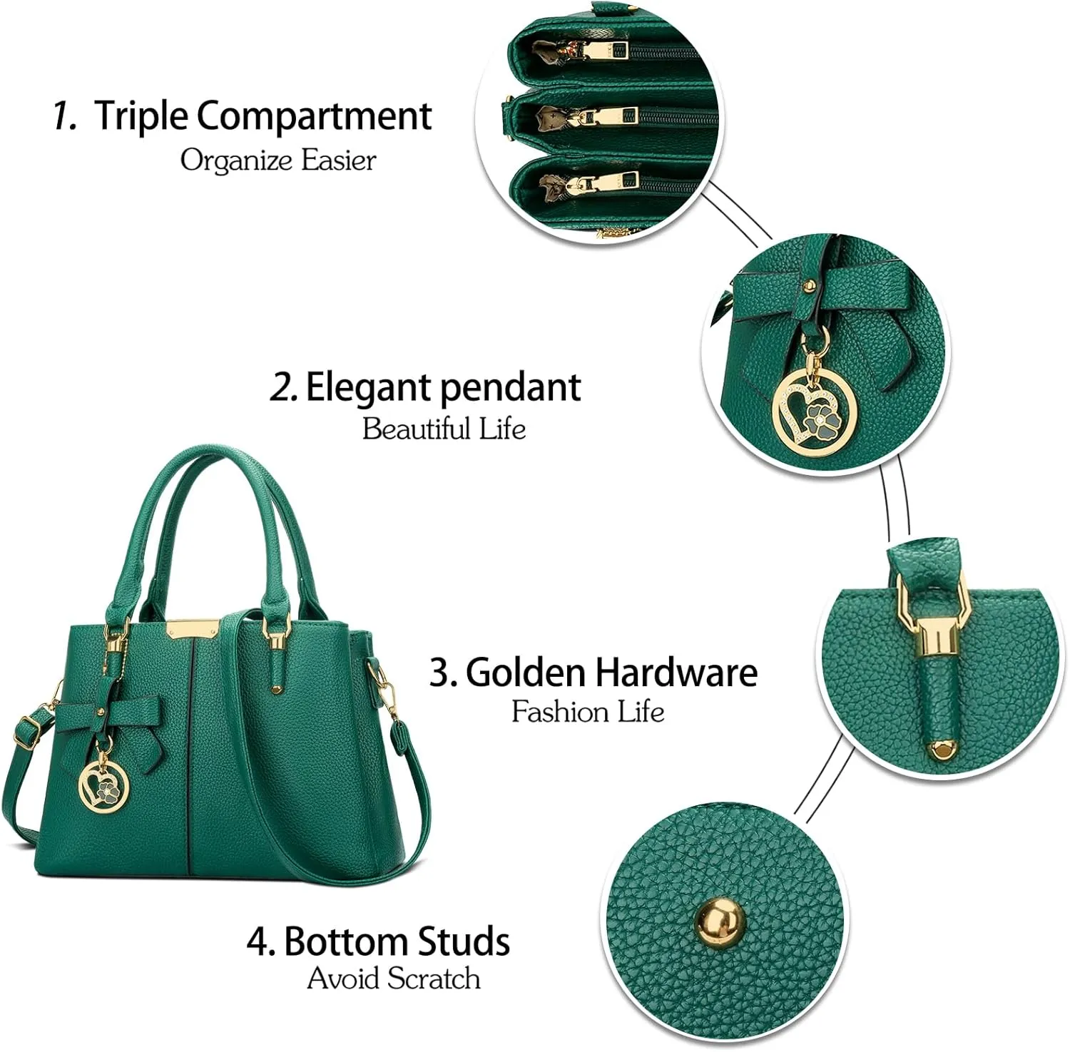 KKXIU 3 Zippered Compartments Purses and Handbags for Women Top Handle Satchel Shoulder Ladies Bags