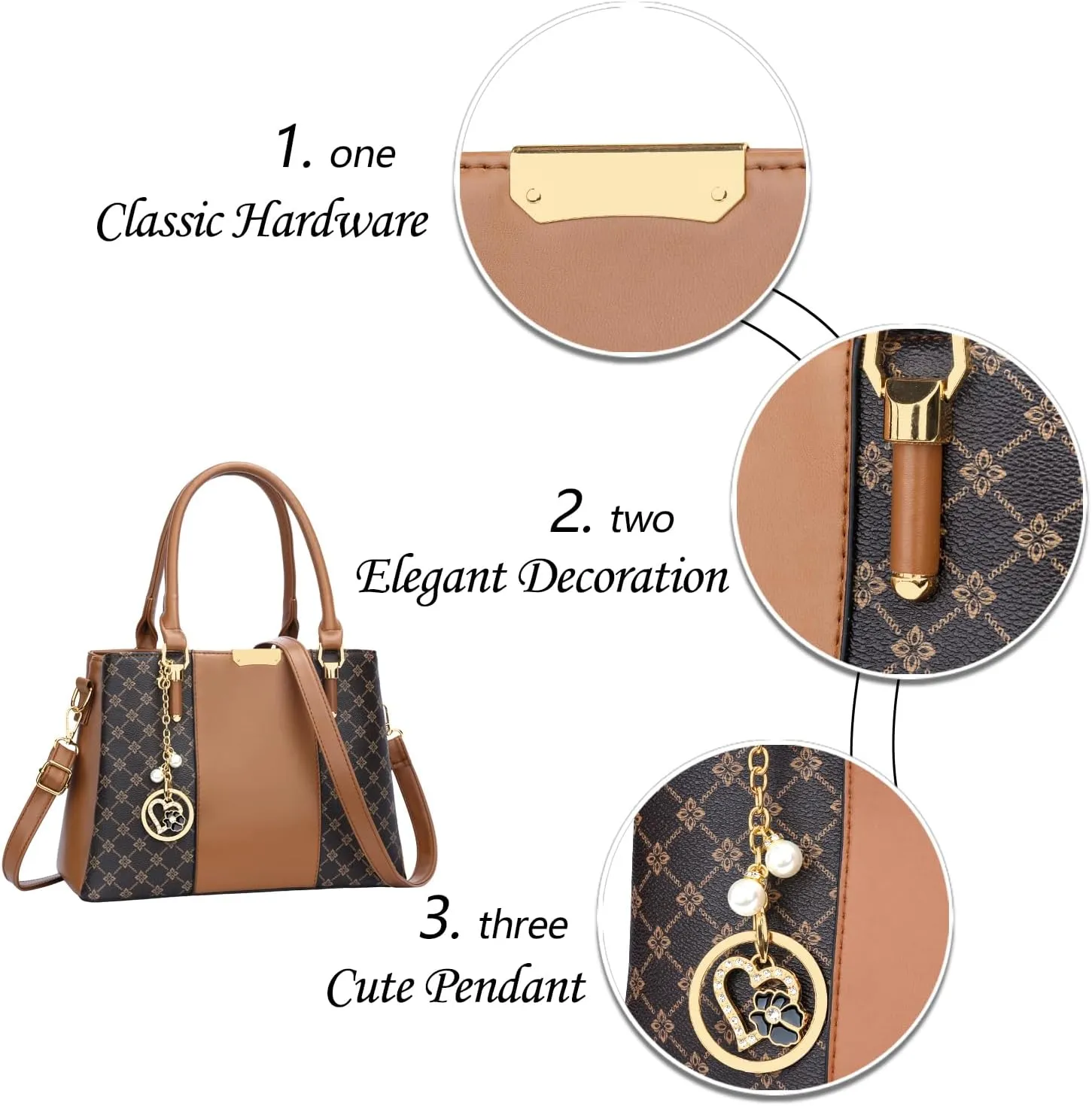KKXIU 3 Zippered Compartments Purses and Handbags for Women Top Handle Satchel Shoulder Ladies Bags