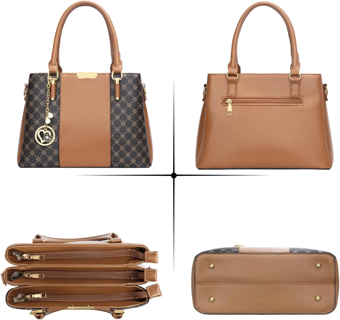 KKXIU 3 Zippered Compartments Purses and Handbags for Women Top Handle Satchel Shoulder Ladies Bags