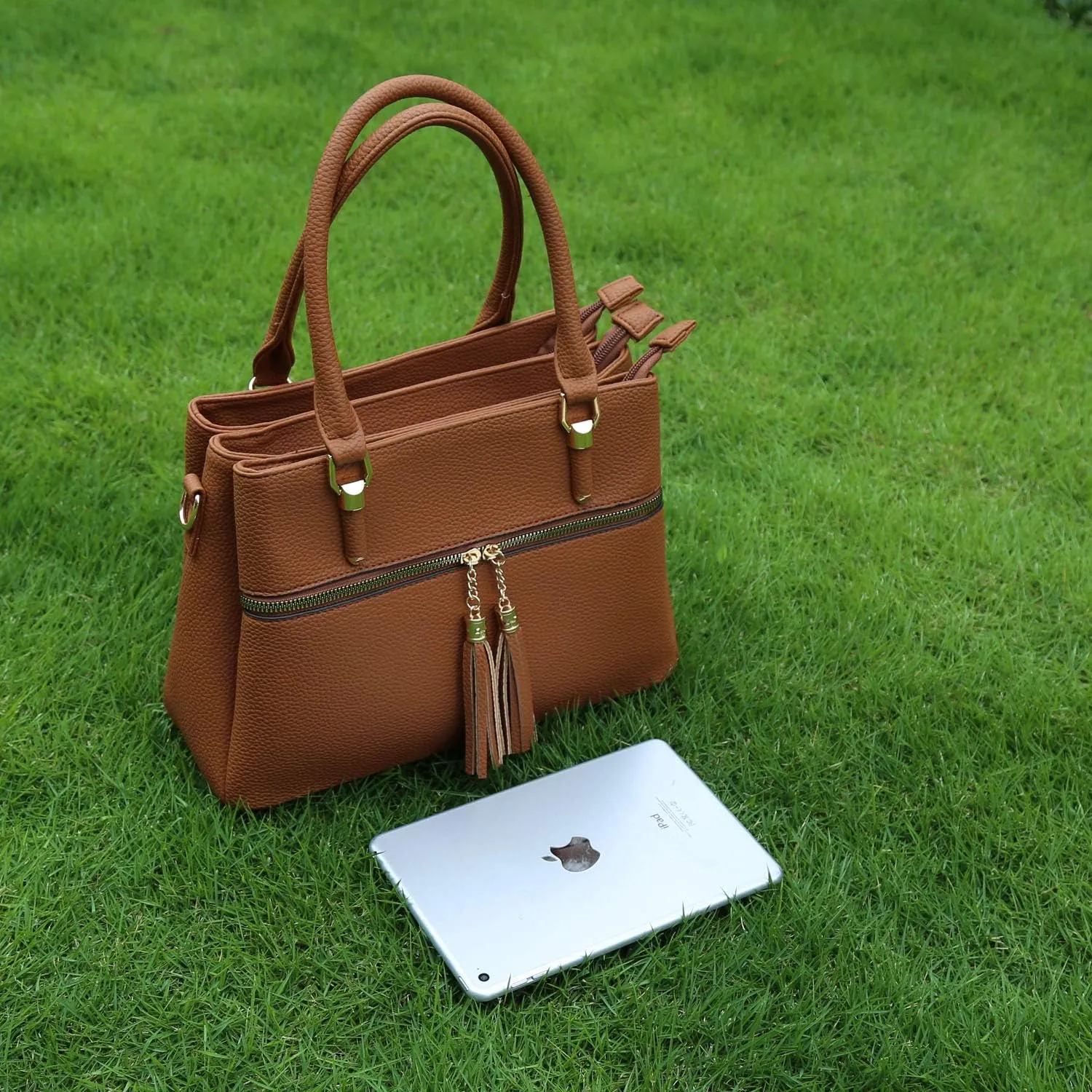 KKXIU Women Satchel Bags Handle Shoulder Handbags and Purses Pockets Zipper Leather Crossbody Bags