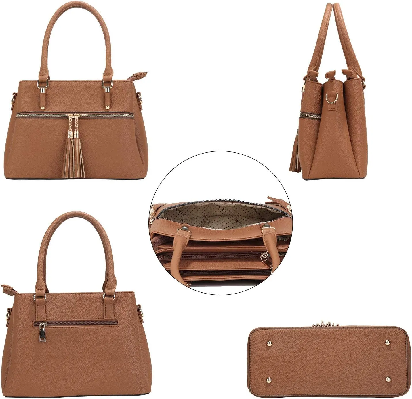 KKXIU Women Satchel Bags Handle Shoulder Handbags and Purses Pockets Zipper Leather Crossbody Bags