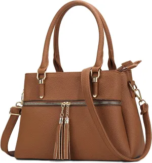 KKXIU Women Satchel Bags Handle Shoulder Handbags and Purses Pockets Zipper Leather Crossbody Bags