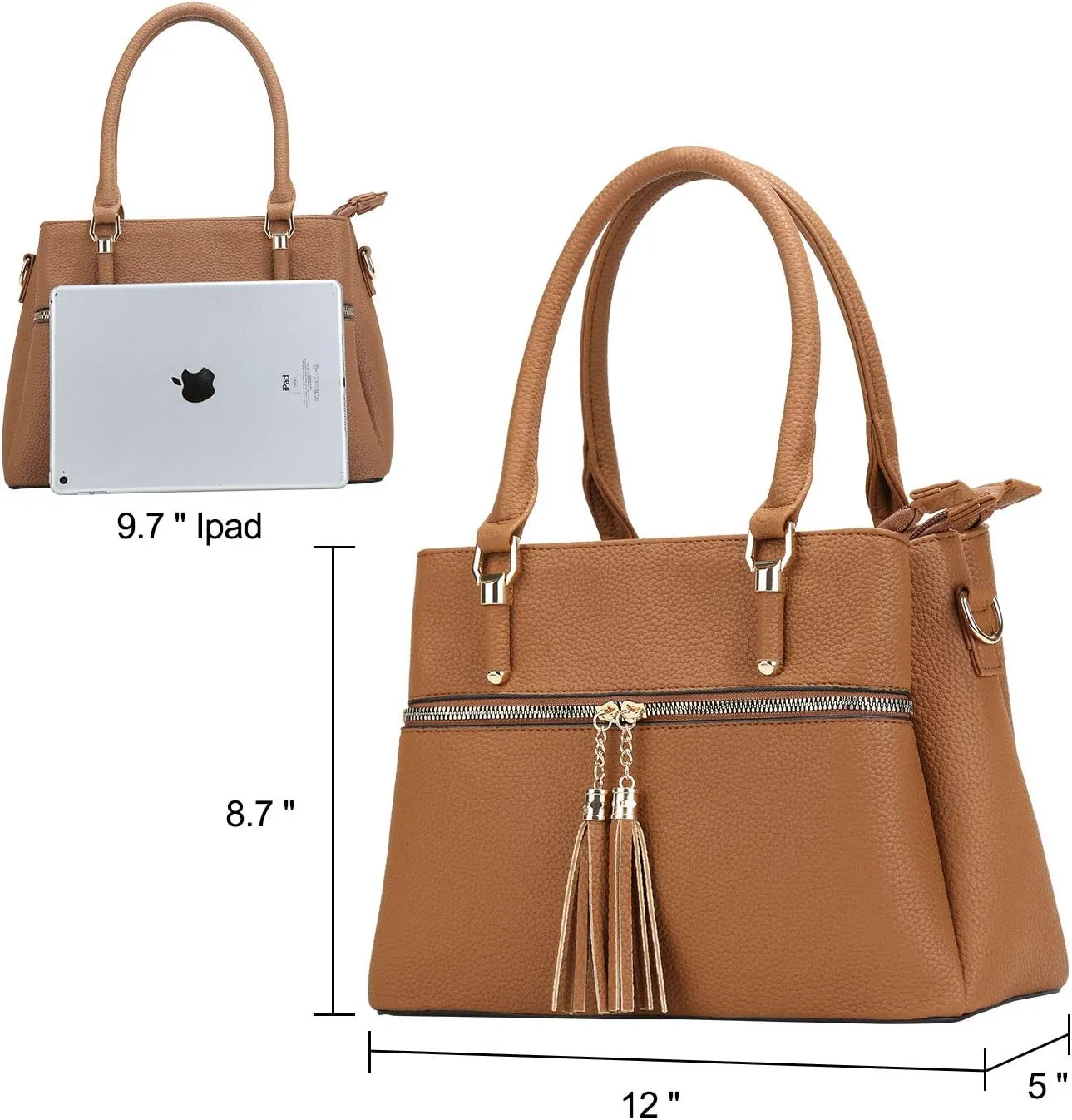 KKXIU Women Satchel Bags Handle Shoulder Handbags and Purses Pockets Zipper Leather Crossbody Bags