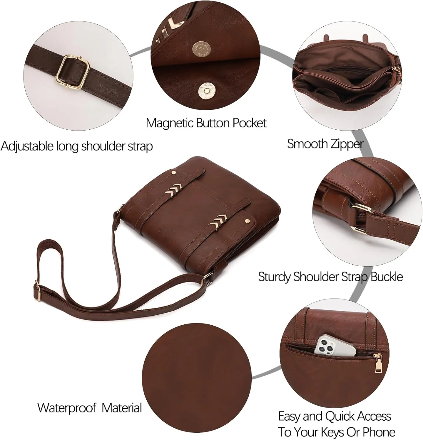 KL928 Crossbody Bags for Women Soft FAUX Leather Wallet Purses Adjustable Strap Medium Shoulder Handbags