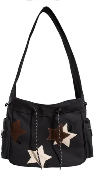 KlaOYer Cute Messenger Bag Canvas Shoulder Bag Star Crossbody Purse Y2K Tote Bag Kawaii Aesthetic Hobo Handbag for Women