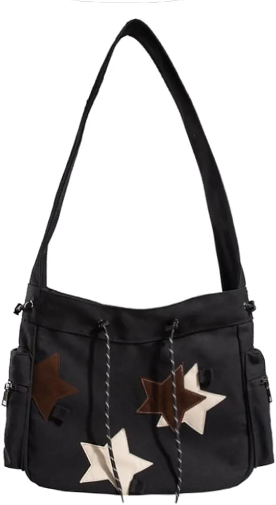 KlaOYer Cute Messenger Bag Canvas Shoulder Bag Star Crossbody Purse Y2K Tote Bag Kawaii Aesthetic Hobo Handbag for Women