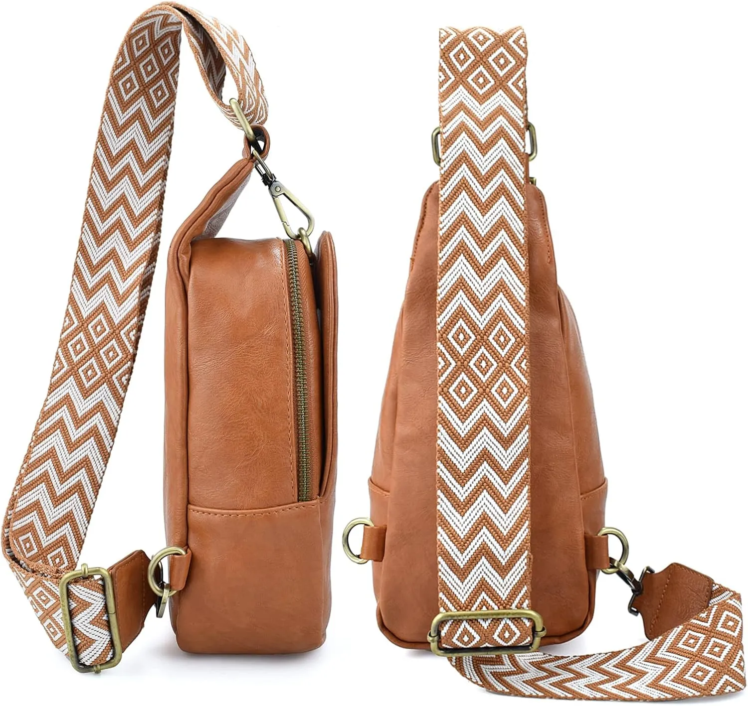 KlaOYer Sling Leather Bags For Women Crossbody Small Fanny Pack Purses Chest Bags With Guitar Strap For Gril Lady
