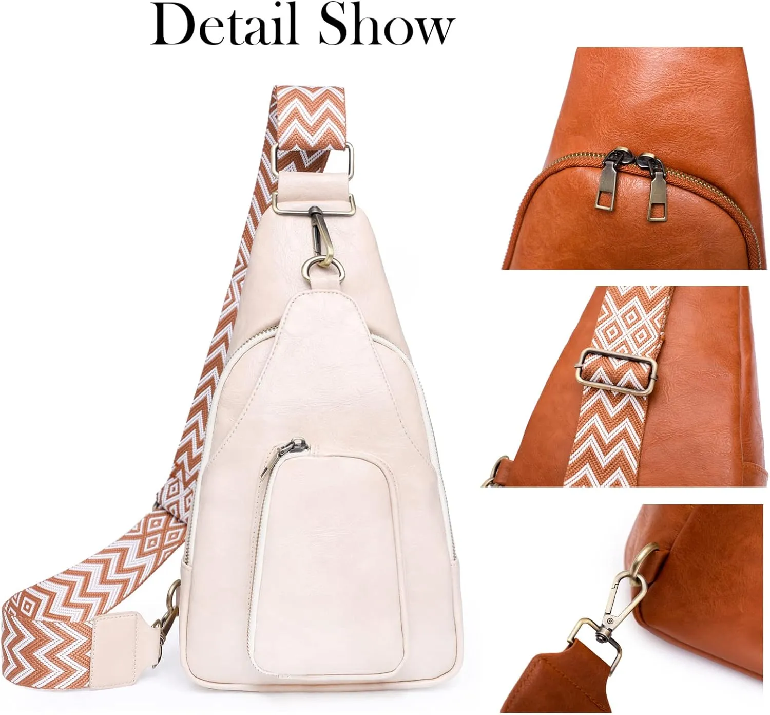 KlaOYer Sling Leather Bags For Women Crossbody Small Fanny Pack Purses Chest Bags With Guitar Strap For Gril Lady