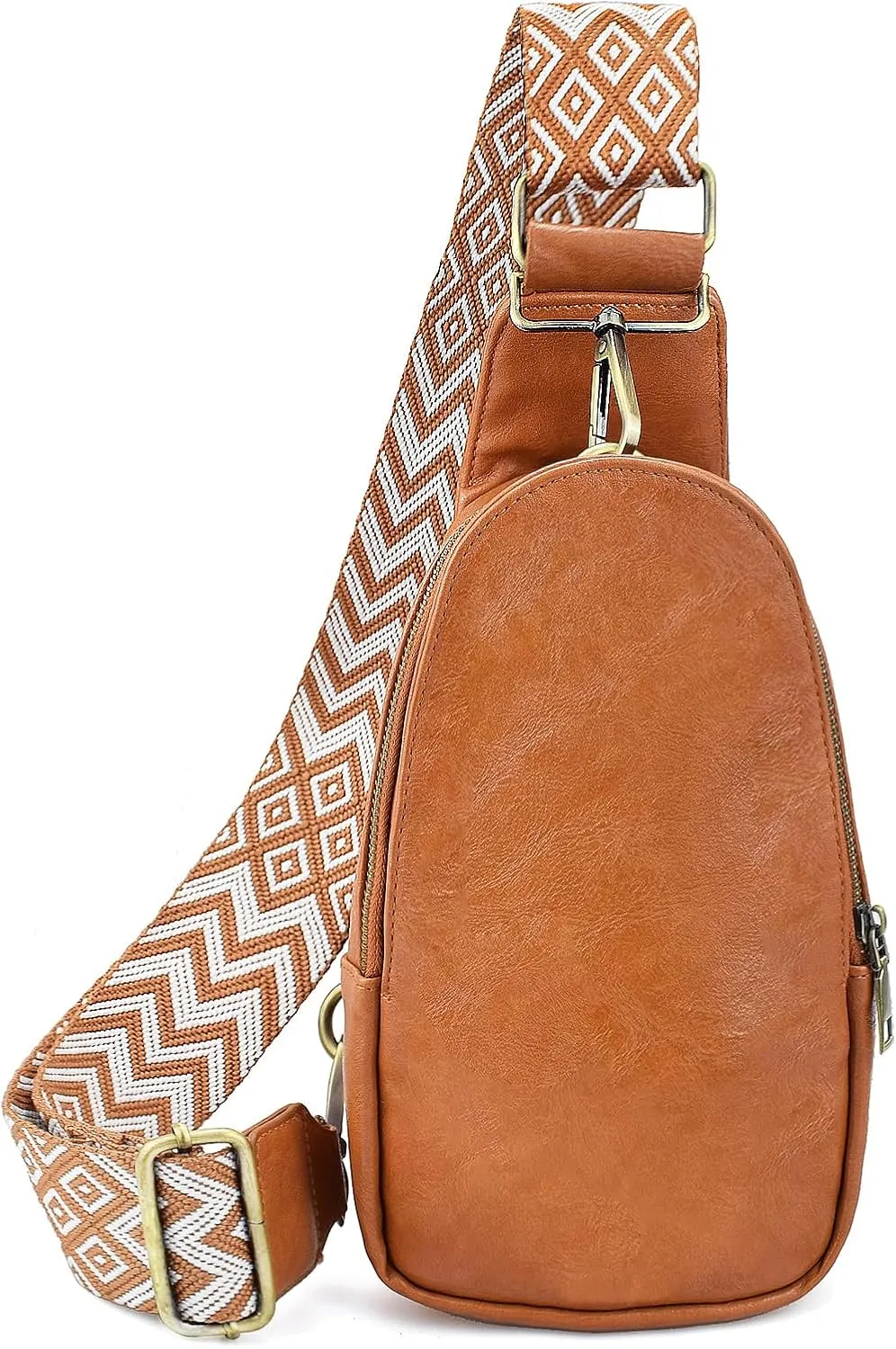 KlaOYer Sling Leather Bags For Women Crossbody Small Fanny Pack Purses Chest Bags With Guitar Strap For Gril Lady