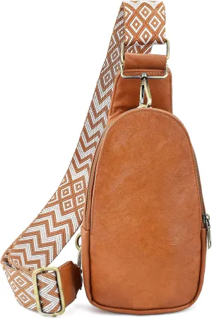KlaOYer Sling Leather Bags For Women Crossbody Small Fanny Pack Purses Chest Bags With Guitar Strap For Gril Lady