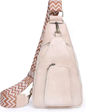 KlaOYer Sling Leather Bags For Women Crossbody Small Fanny Pack Purses Chest Bags With Guitar Strap For Gril Lady