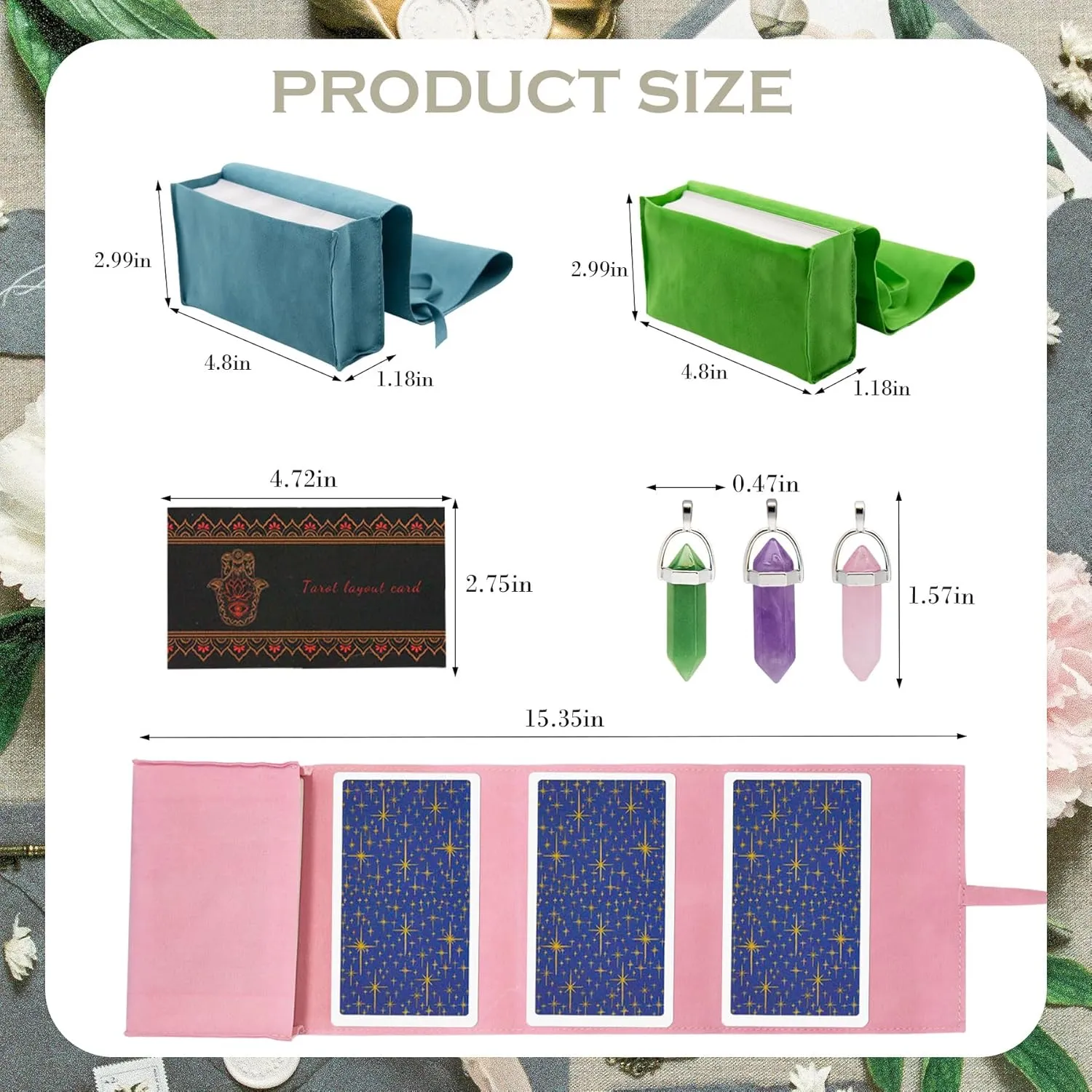 Knana 6Pcs Tarot Card Holder Velvet Tarot Card Bag with Pendulum Crystal Tarot Bags and Pouches Tarot Card Storage Tarot Accessories - Pink, Blue and Green