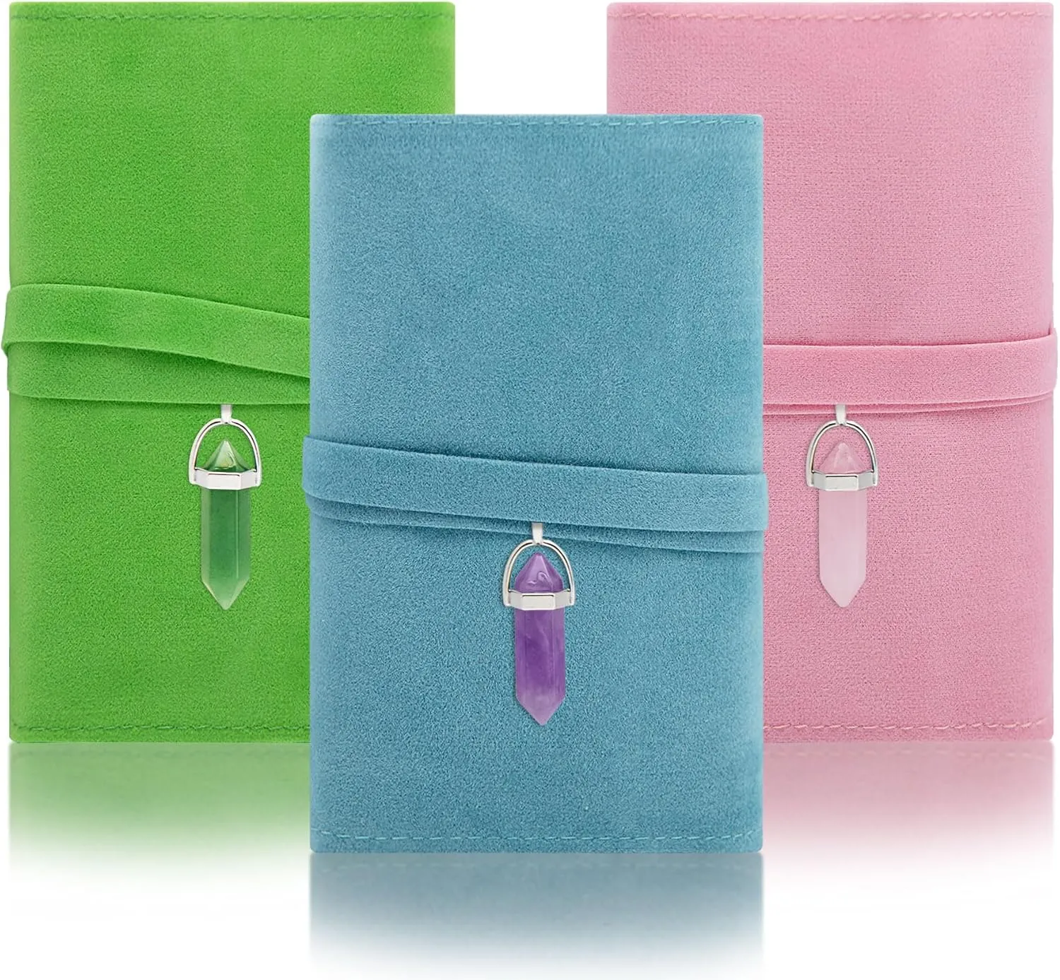 Knana 6Pcs Tarot Card Holder Velvet Tarot Card Bag with Pendulum Crystal Tarot Bags and Pouches Tarot Card Storage Tarot Accessories - Pink, Blue and Green
