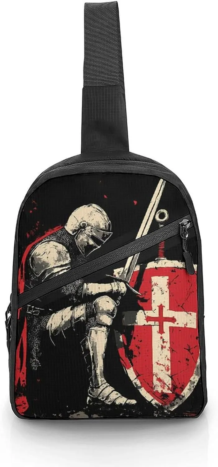 Knight Templar Chest Bag Foldable Crossbody Unisex Pack Travel Hiking Adjustable Shoulder Straps Sling Bags