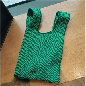 Knitting Fabric Women Handbag mall Shopping Bag Decoration Purses Woolen Plaid Cloth Tote for Ladies