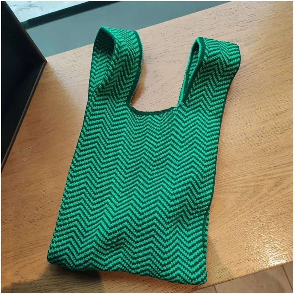 Knitting Fabric Women Handbag mall Shopping Bag Decoration Purses Woolen Plaid Cloth Tote for Ladies
