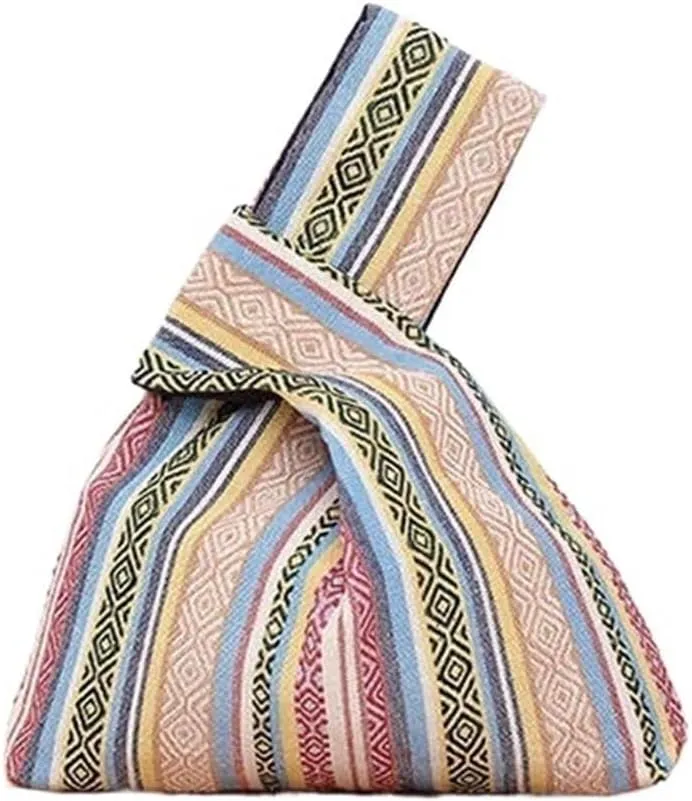 Knot Wrist Bag Portable Knot Wrist Bag Women Cotton Tote Bag Simple Purses Handbags Waterproof Shopping Bag Phone Key Pouch