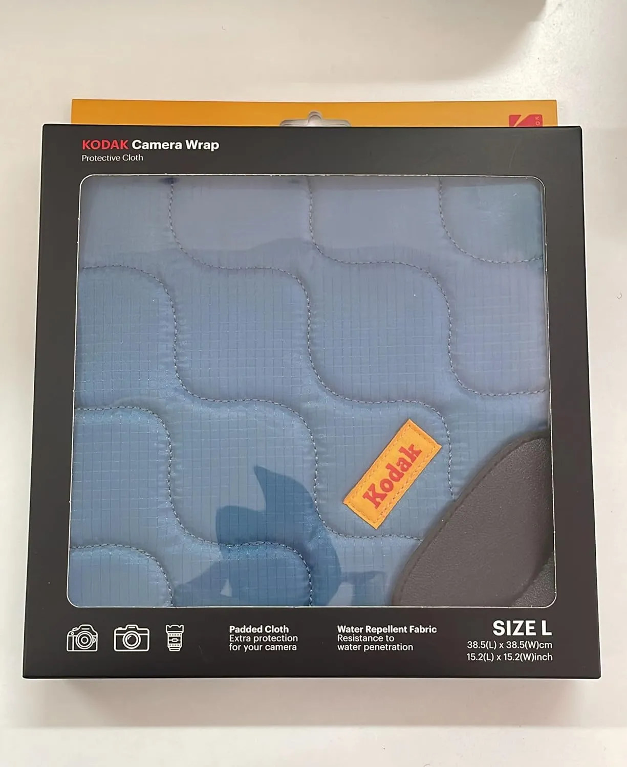 KODAK Camera Wrap Size L 38.5x38.5cm - Water-Resistant, Anti-Scratching and Dust-Free Protective Cloth for SLR Camera, Tele Lens (Steel Blue) [ONE item]