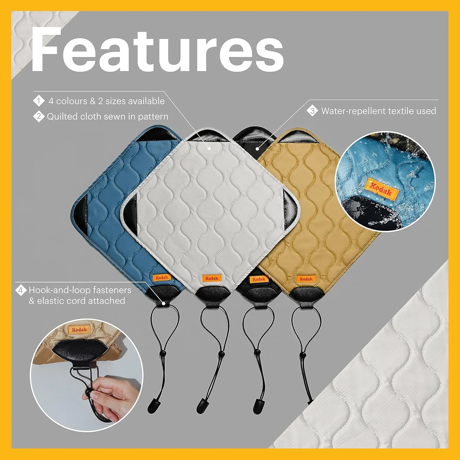 KODAK Camera Wrap Size M 31x31cm - Water-Resistant, Anti-Scratching and Dust-Free Protective Cloth for Mirrorless Camera, Compact Camera, Prime Lens (Light Grey) [ONE Item]