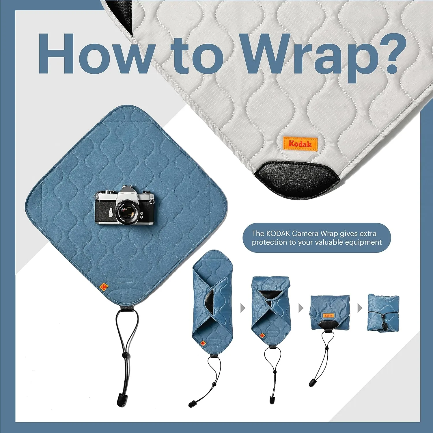 KODAK Camera Wrap Size M 31x31cm - Water-Resistant, Anti-Scratching and Dust-Free Protective Cloth for Mirrorless Camera, Compact Camera, Prime Lens (Light Grey) [ONE Item]