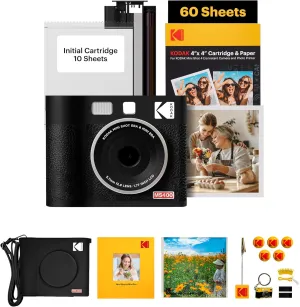 KODAK Mini Shot 4 ERA 4PASS 2-in-1 Instant Camera and Photo Printer (4x4) (Black, Camera   70 Sheets   Gift Accessories)