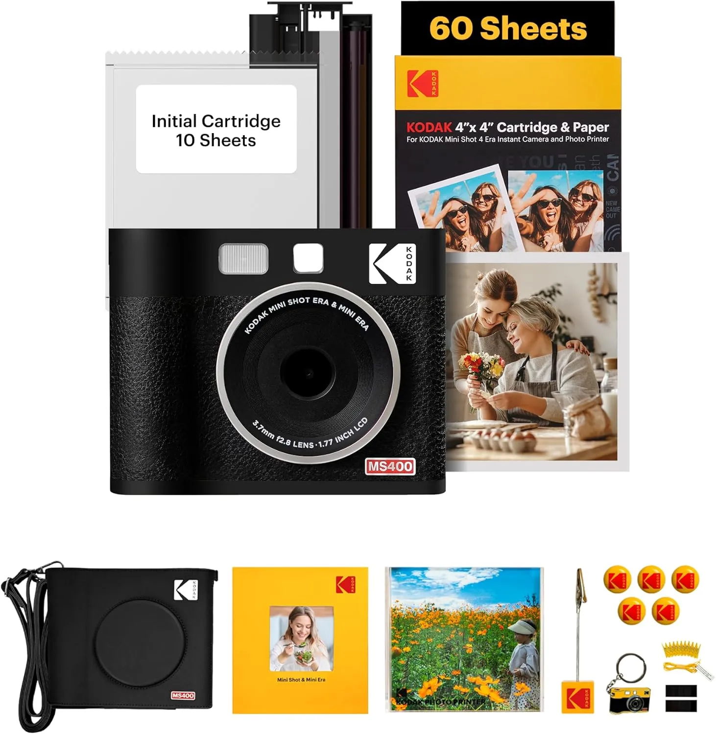 KODAK Mini Shot 4 ERA 4PASS 2-in-1 Instant Camera and Photo Printer (4x4) (Black, Camera   70 Sheets   Gift Accessories)