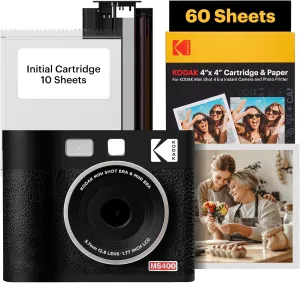 KODAK Mini Shot 4 ERA 4PASS 2-in-1 Instant Camera and Photo Printer (4x4) (Black, Camera   70 Sheets)