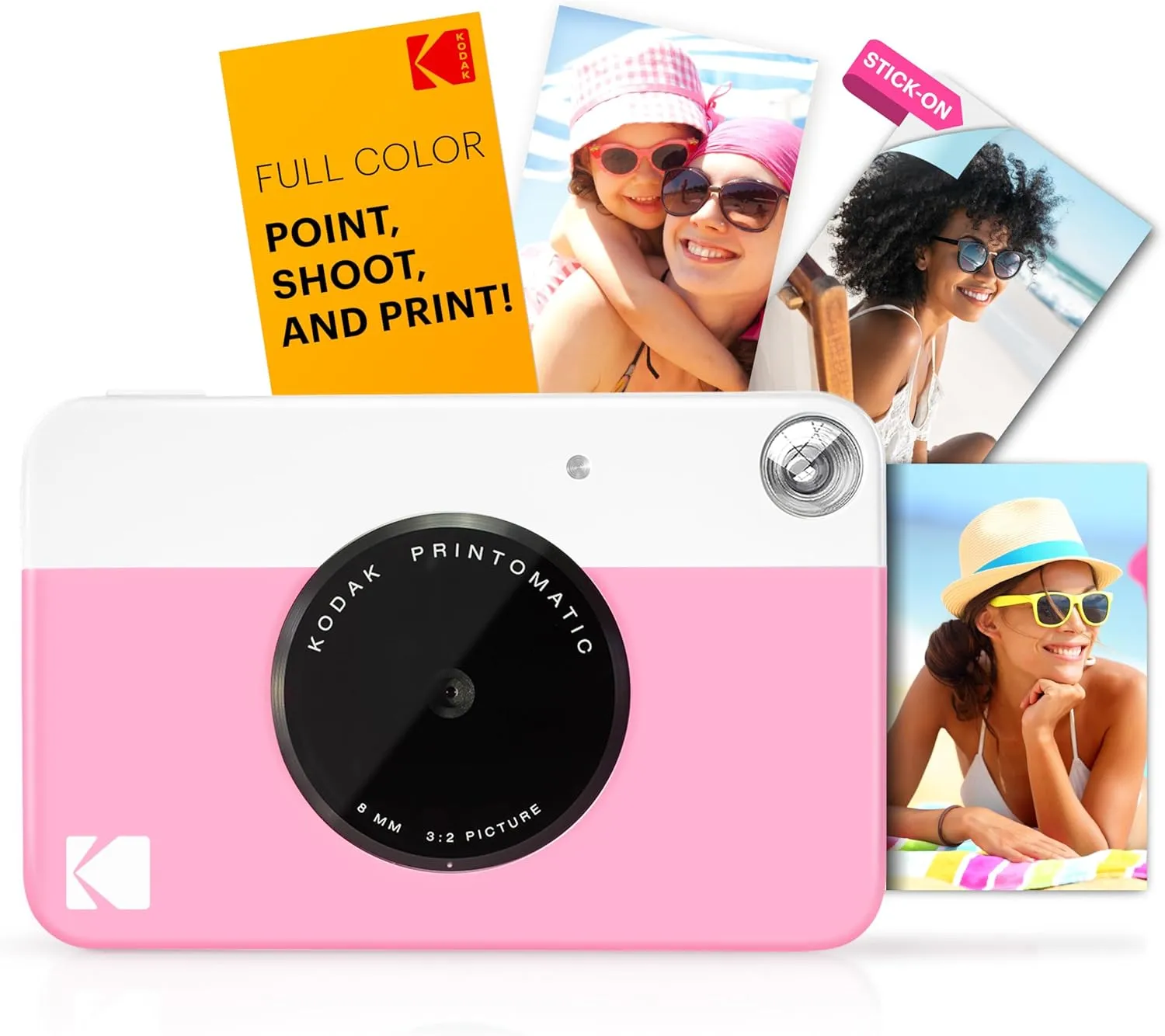 KODAK Printomatic Full-Color Instant Print Camera Starter Bundle   Carrying Case   Zink 20pk Photo Paper - Colorful Photos On 2x3" Sticky-Back Paper - Fun Gift for Birthday Christmas Holiday - Pink