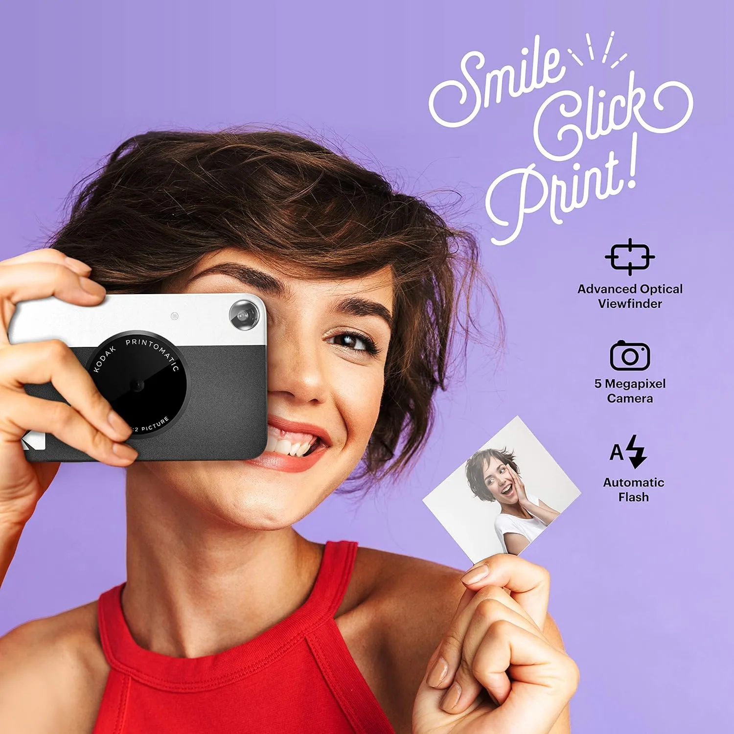 KODAK Printomatic Full-Color Instant Print Digital Camera - Colorful Photos On Zink 2x3" Sticky-Back Photo Paper - 5MP, Portable, Creative Fun Gift for Birthday, Christmas, Holiday - Black