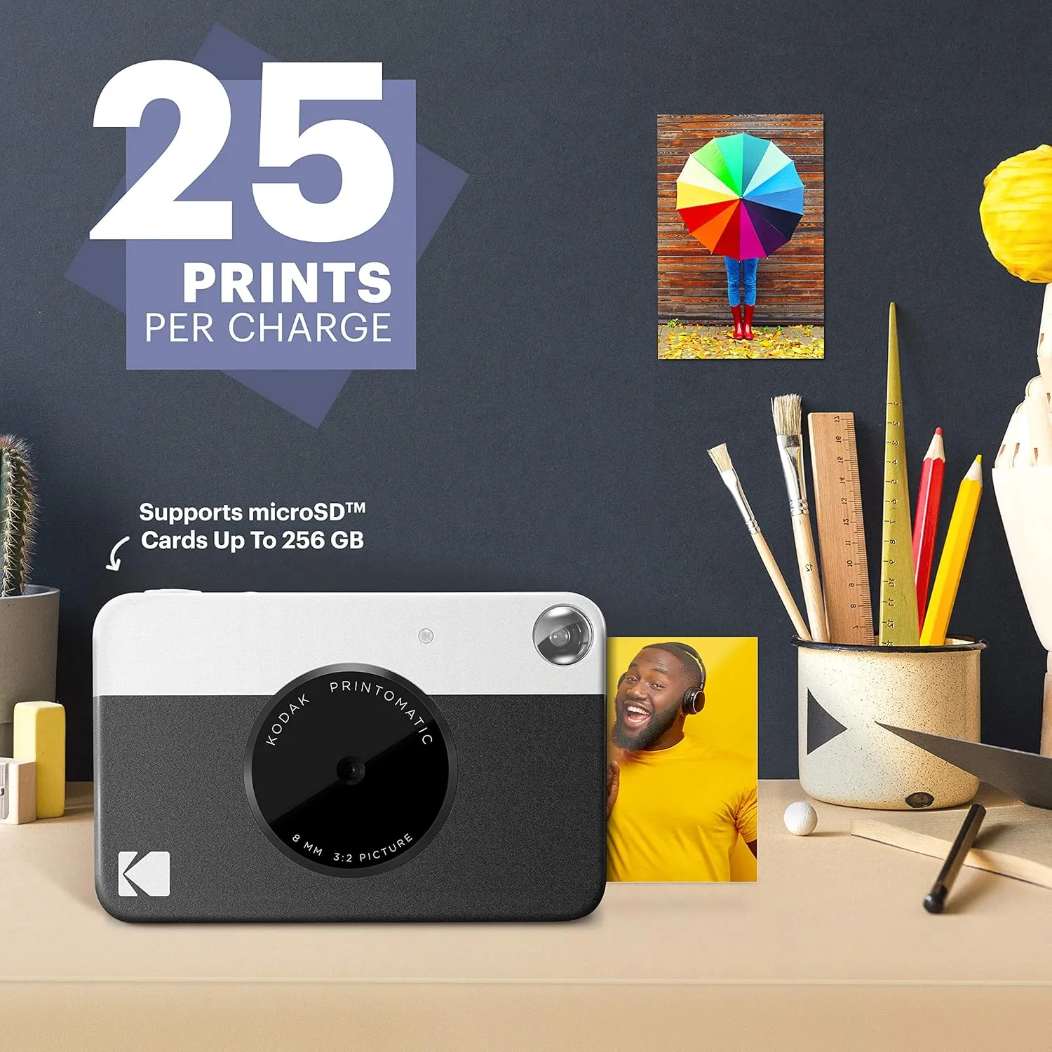 KODAK Printomatic Full-Color Instant Print Digital Camera - Colorful Photos On Zink 2x3" Sticky-Back Photo Paper - 5MP, Portable, Creative Fun Gift for Birthday, Christmas, Holiday - Black