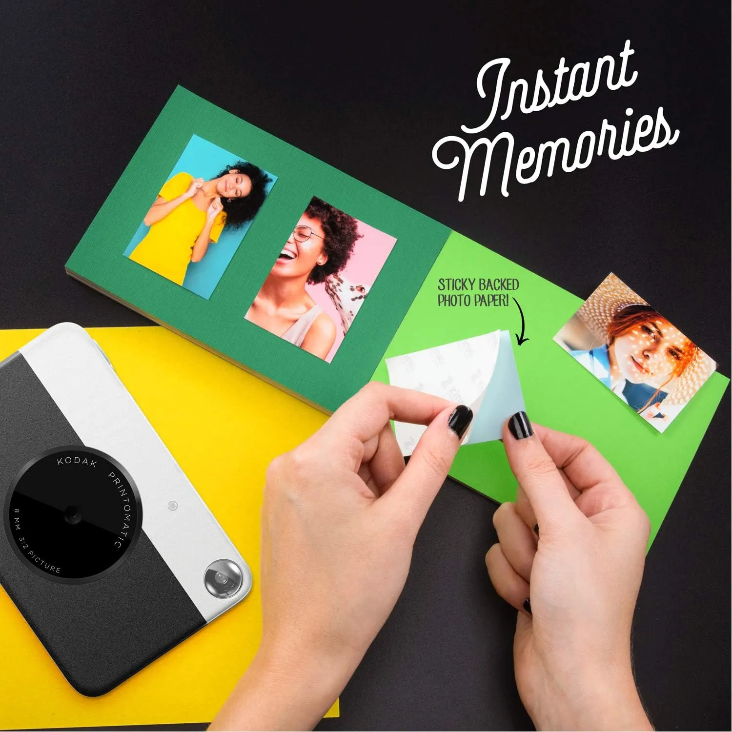 KODAK Printomatic Full-Color Instant Print Digital Camera - Colorful Photos On Zink 2x3" Sticky-Back Photo Paper - 5MP, Portable, Creative Fun Gift for Birthday, Christmas, Holiday - Black