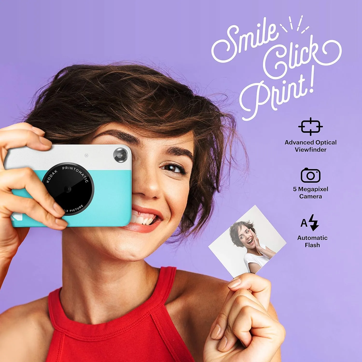 KODAK Printomatic Full-Color Instant Print Digital Camera - Colorful Photos On Zink 2x3" Sticky-Back Photo Paper - 5MP, Portable, Creative Fun Gift for Birthday, Christmas, Holiday - Blue