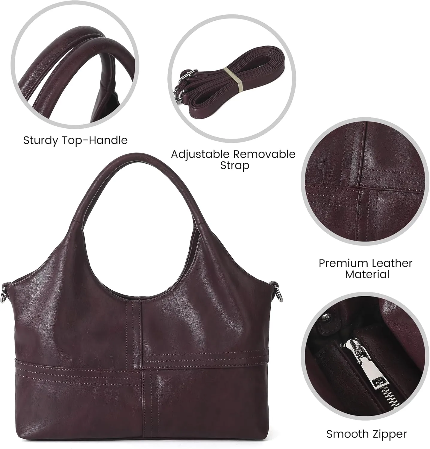 KOGTLA Vegan Leather Purses for Women with Detachable Satchel Strap, Ladies Handbags, Tote Hobo Bags with Top Handle