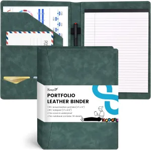 Koogel Padfolio Portfolio Folder, Leather Clipboard Portfolio Binder 13x10 inch Legal Writing Pad for Document Organizer Business Notepad Clip Boards for Office School Conference Meeting, Dark Green