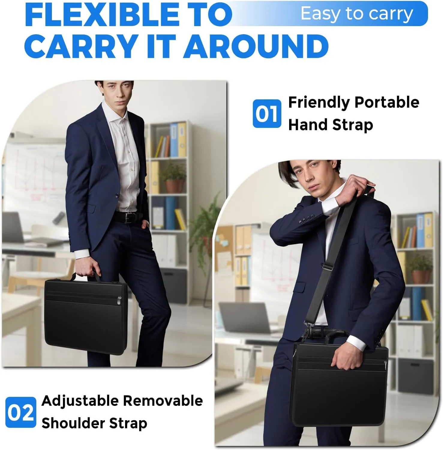 KTRIO Zipper Binder, Zippered Binder Bag with Handle and Shoulder Strap, Binder with 12 tabs, 2.5" 3 D Ring Zip Up Binder, Multi Pocket Organizer Binder, 300 Sheet Capacity, Black