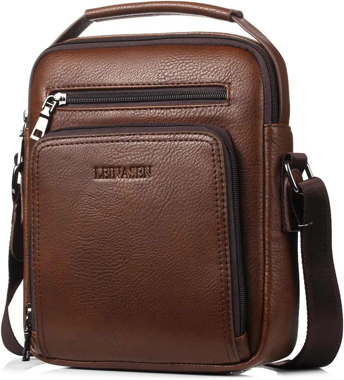 KUANG! Men's Shoulder Bag PU Leather Business Messenger Bag Briefcase Travel Crossbody Multi Pockets Handbag Purse