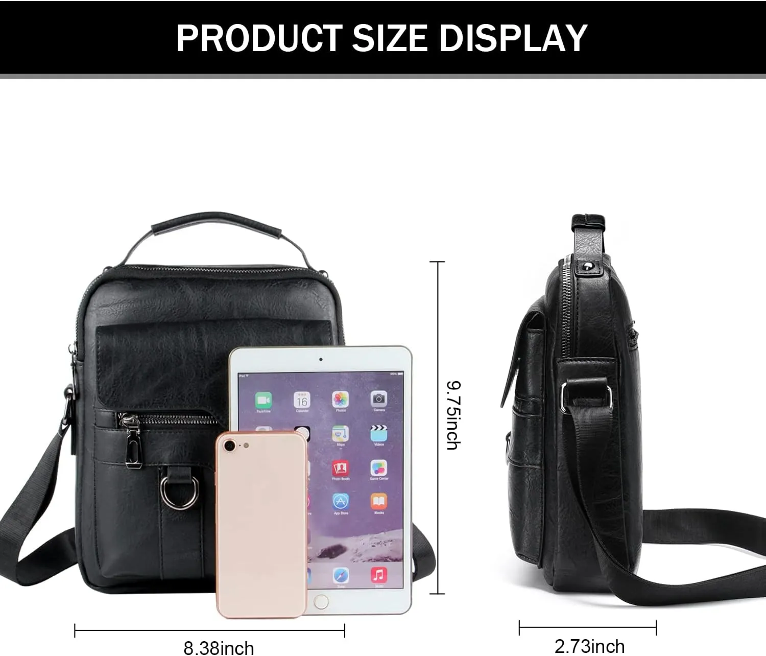 KUANG! Men's Shoulder Bag PU Leather Business Messenger Bag Briefcase Travel Crossbody Multi Pockets Handbag Purse