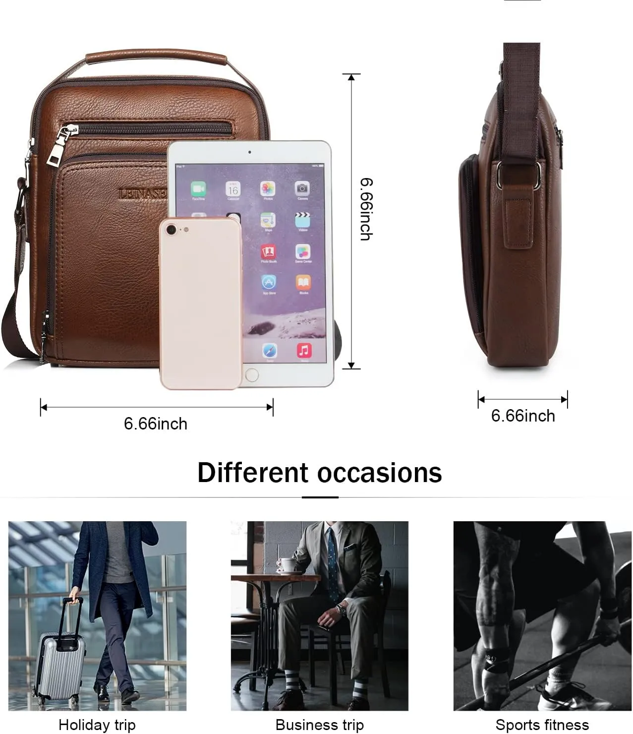 KUANG! Men's Shoulder Bag PU Leather Business Messenger Bag Briefcase Travel Crossbody Multi Pockets Handbag Purse