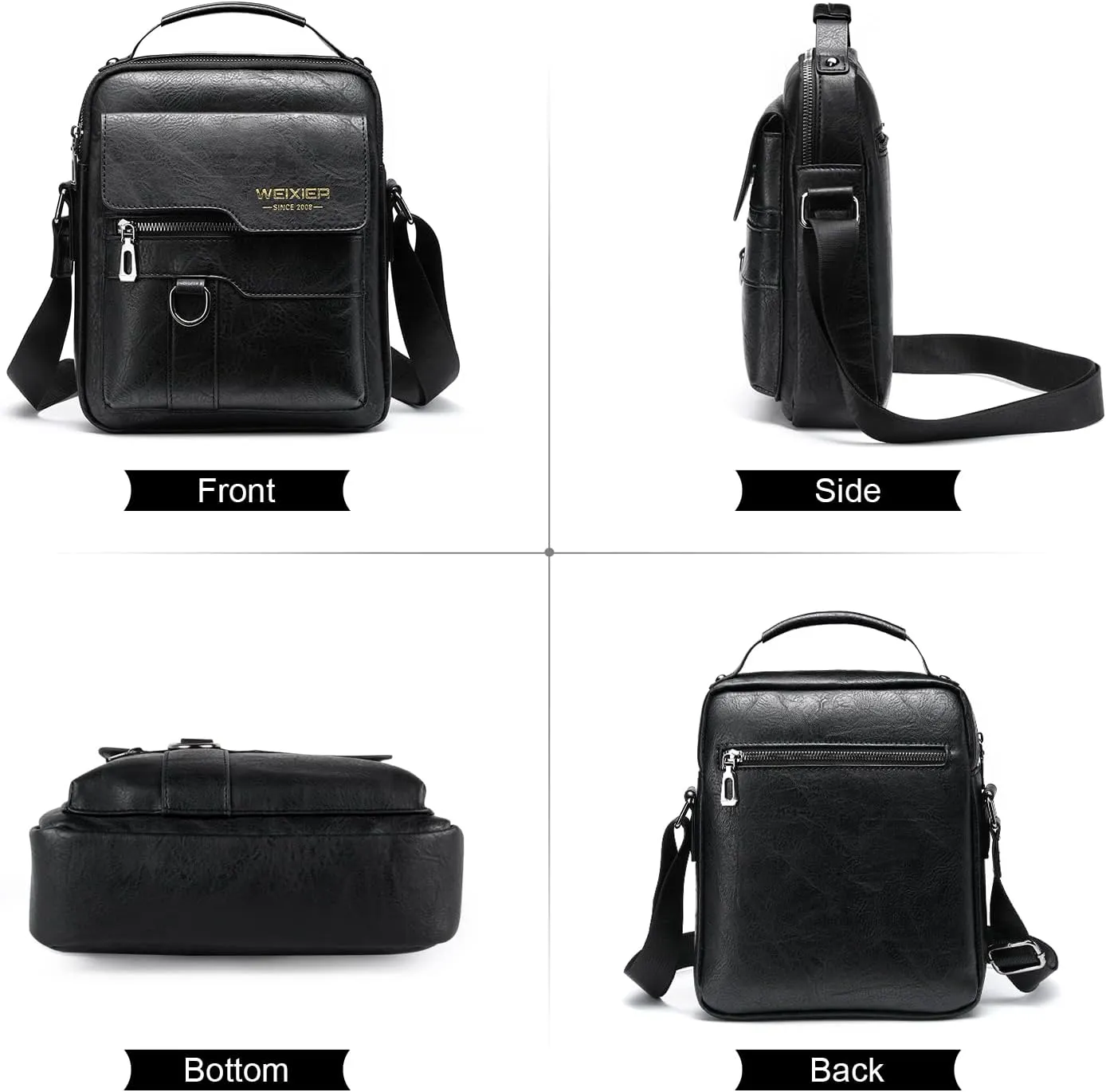 KUANG! Men's Shoulder Bag PU Leather Business Messenger Bag Briefcase Travel Crossbody Multi Pockets Handbag Purse